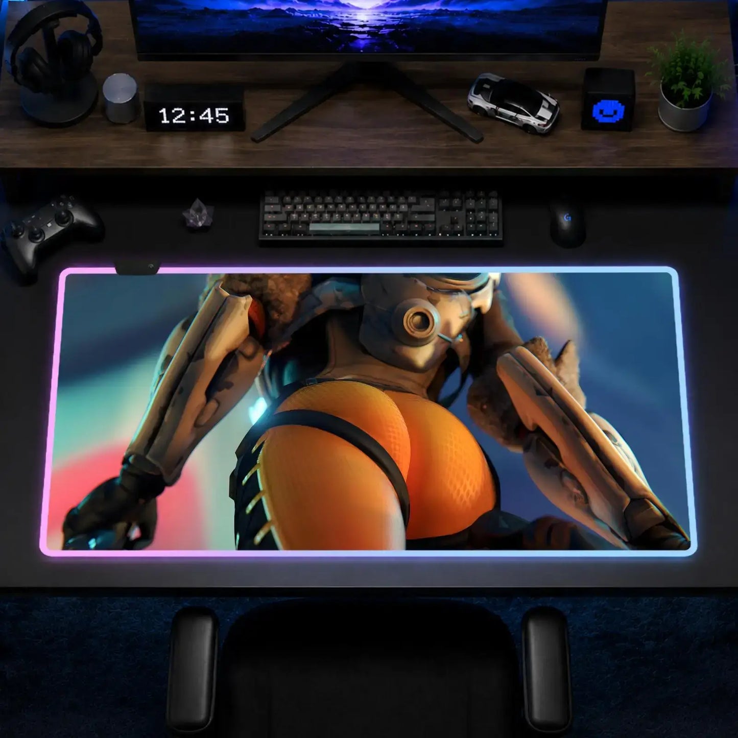 „Overwatch Hips“ žaidimų pelės kilimėlis, anime pelės kilimėlis XXL, RGB stalo kilimėlis su LED apšvietimu, guminis stalviršio kilimėlis