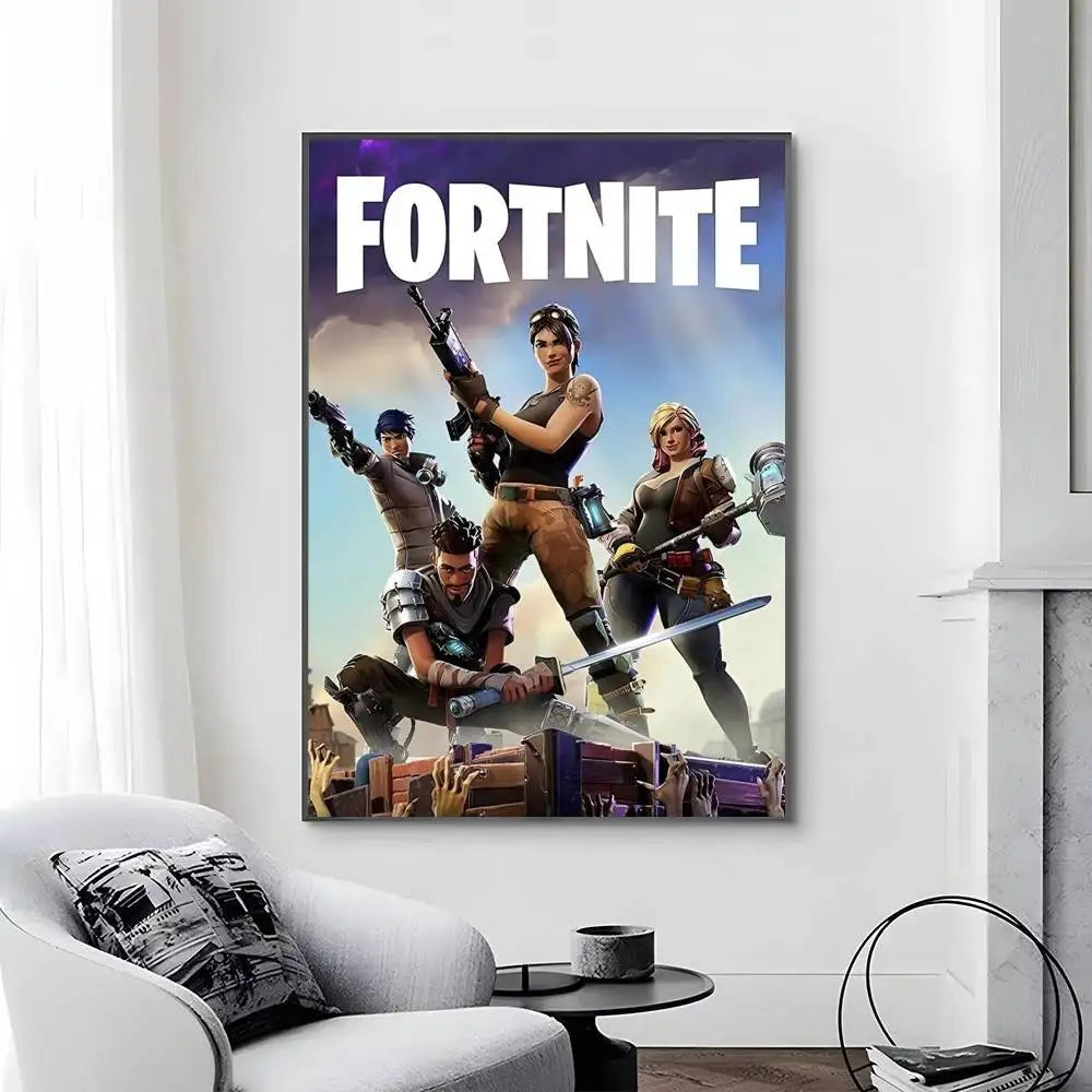 Game F-F-Fortnite Posters Self-Adhesive Waterproof Ideal For Living Room Bedroom Bar Decoration
