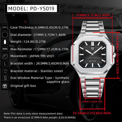 PAGANI DESIGN New V2 Orologio da uomo quadrato al quarzo, marchio di lusso premium, sportivo, impermeabile, in zaffiro e acciaio inossidabile