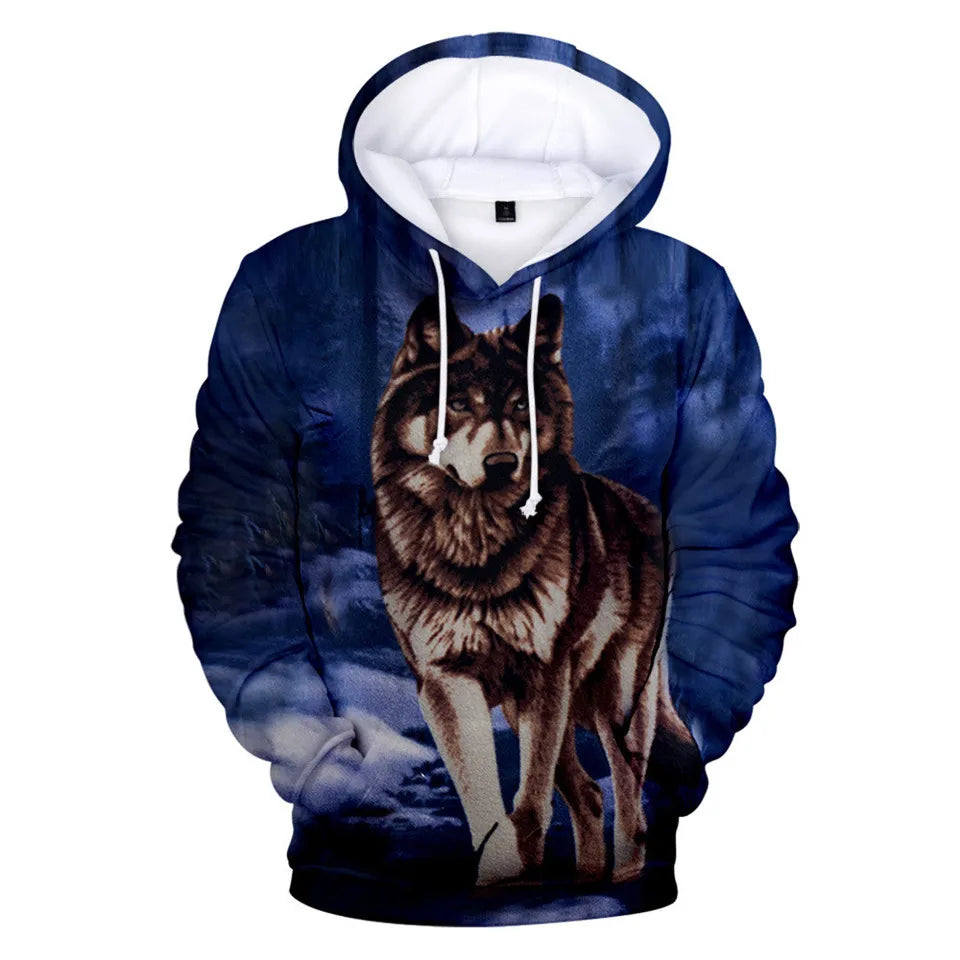 Sweatshirt com Capuz Cool Space Galaxy Wolf para Homem — Lobo Brilhante, Estilo Fashion, Pullover de Primavera e Outono