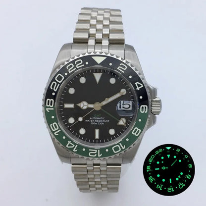 BLIGER 40mm NH34 GMT Watch For Men Mechanical Wristwatch Luminous Bezel Sapphire Glass Stainless Steel Bracelet Men's Watch