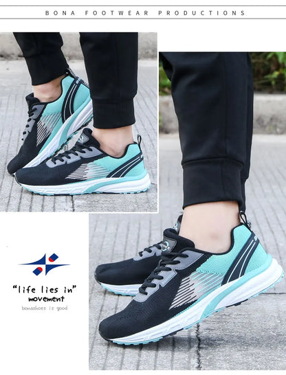 BONA New Popular Style Men's Running Mesh Weaving Upper Sport Shoes Ventilated Jogging Walking Sneakers Lace-Up