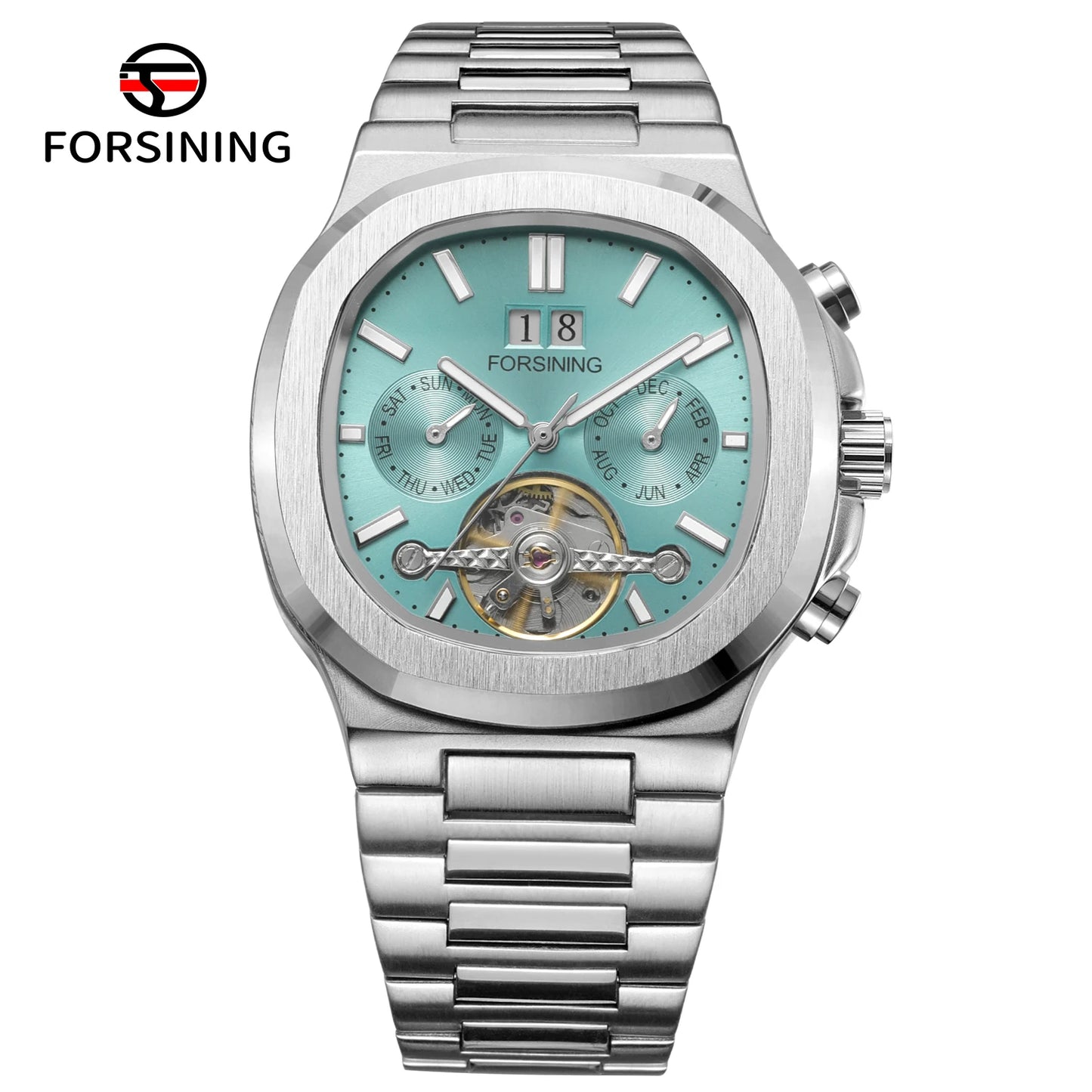 Forsining 481 Military Man Tourbillon Hands Watch Week Date Automatic Mechanical Watches Stainless Steel Clock Relogio Masculino