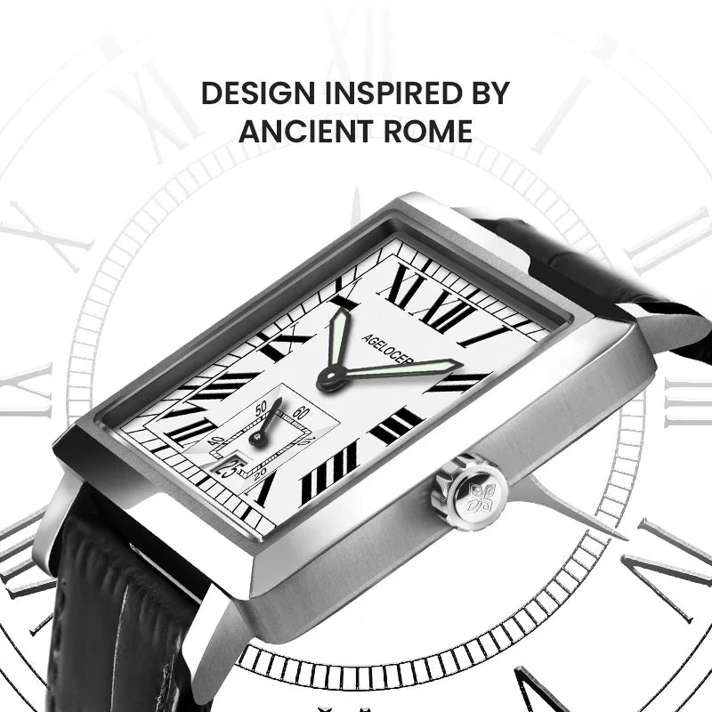 AGELOCER Original Codex Watch Men's Square Business Formal Automatic Mechanical Watch Birthday Gift for Men
