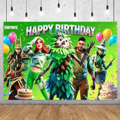 Fundo decorativo de aniversário com tema Fortnite — banner gamer Fortnite para meninos e meninas, pano de fundo para fotografia e presente para crianças