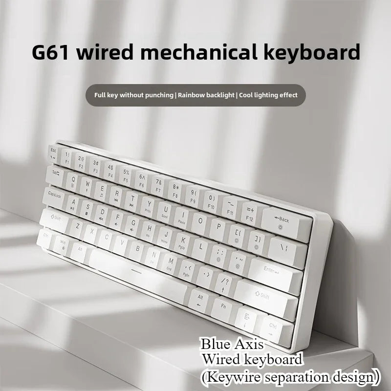 Wired Mechanical Keyboard 60% Gamer Bluetooth Backlit Keyboards for Tablet Mini Ergonomic Key Board White