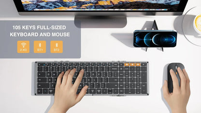 ProtoArc Foldable Keyboard and Mouse, XKM01 Combo for Business Travel 2.4G+Dual Bluetooth Portable  for Laptop iPads Tablets
