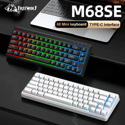 FREEWOLF M68SE Tastiera con sensazione meccanica, 68 tasti, mini tastiera compatta cablata e silenziosa per laptop, gaming e uso ufficio
