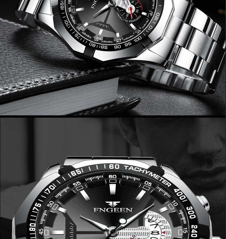 Montre-bracelet pour homme, style militaire, décontracté ou sportif, à quartz, de marque prestigieuse, en acier intégral, étanche