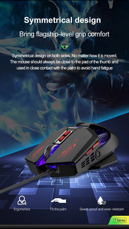 1K Hz Gaming Mouse Wired APAYADO T4 RGB Mouse with Ultra-light Cord 60IPS, 12800DPI for Laptop/Computer