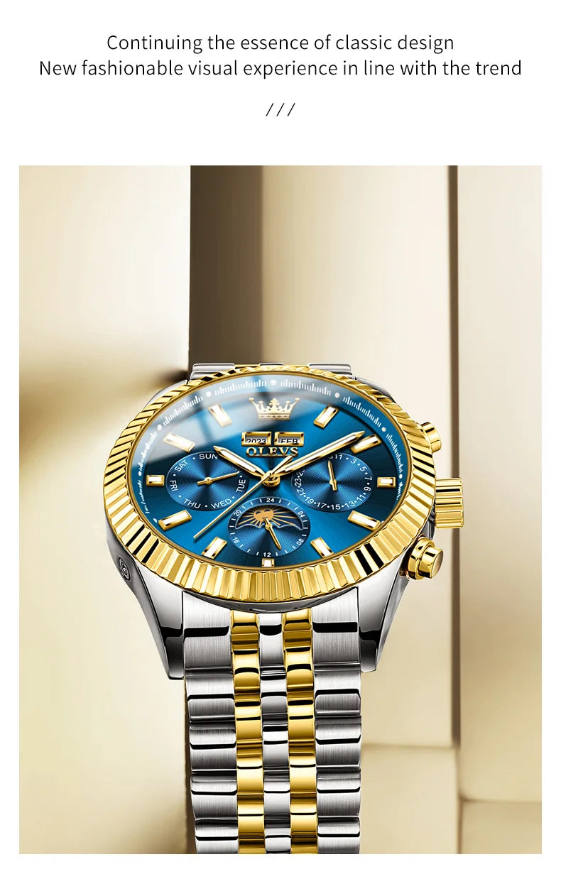 OLEVS 6688 Fashion Automatic Mechanical Men's Watch Moon Phase Dual Calendar Waterproof Luminous Luxury Business Watch for Man