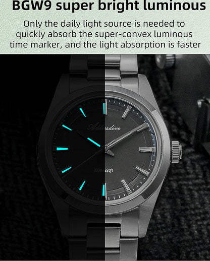 ADDIESDIVE AD2066 Men's Luxury Watch VH31 10Bar Waterproof BGW9 Super Luminous 316L Stainless Steel Reloj Hombre Quartz Watches