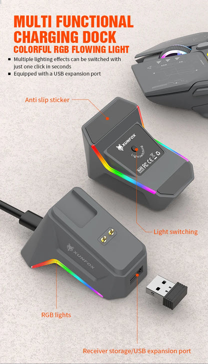 XUNSVFOX H2 wireless Bluetooth dual-mode mouse RGB lighting effect laptop gaming office magnetic charging