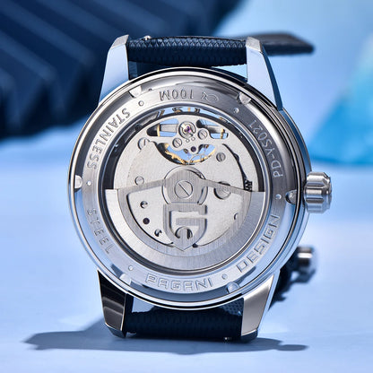 PAGANI DESIGN – Mekanisk lyxklocka för män, 41 mm, safirglas, läderarmband, vattentät, pilotstil, med tourbillon och månfas