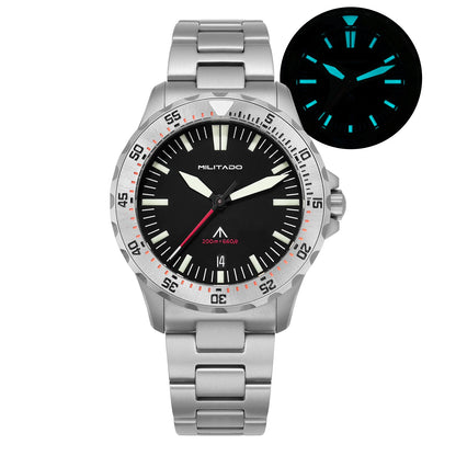 Militado ML16 39mm Quartz Dive Watch Sapphire Crystal 200M Water Resistant Ceramic Bezel BGW9 Lume Screw Down Crown