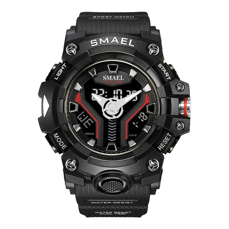 SMAEL 8075 Men's Analog Digital Dual Display Sport Watch - 50M Waterproof LED Backlight Dual Time Alarm Chronograph Stopwatch