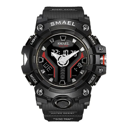 SMAEL 8075 Men's Analog Digital Dual Display Sport Watch - 50M Waterproof LED Backlight Dual Time Alarm Chronograph Stopwatch