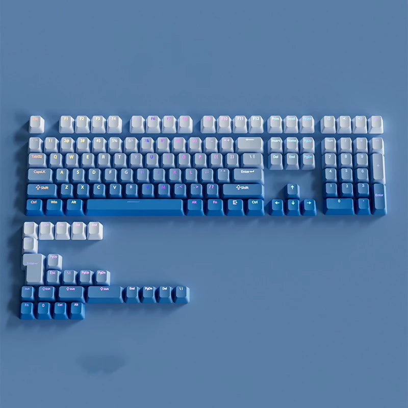 Keycap RGB gamer retroilluminati a gradiente per tastiera meccanica con switch MX, profilo OEM, PBT bianco e blu, layout ISO, tasti fai da te