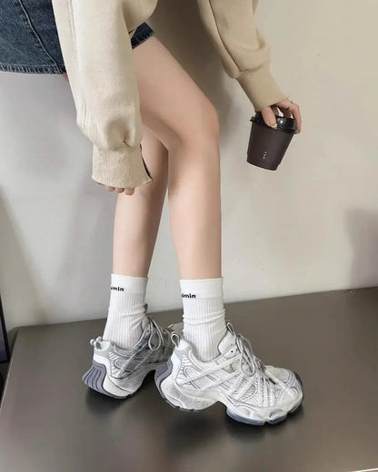 Spring Summer New Style Men and Women Dad Shoes, Thick Bottom Net Surface Sports Shoes, Trendy, Versatile, Breathable Tie Shoes