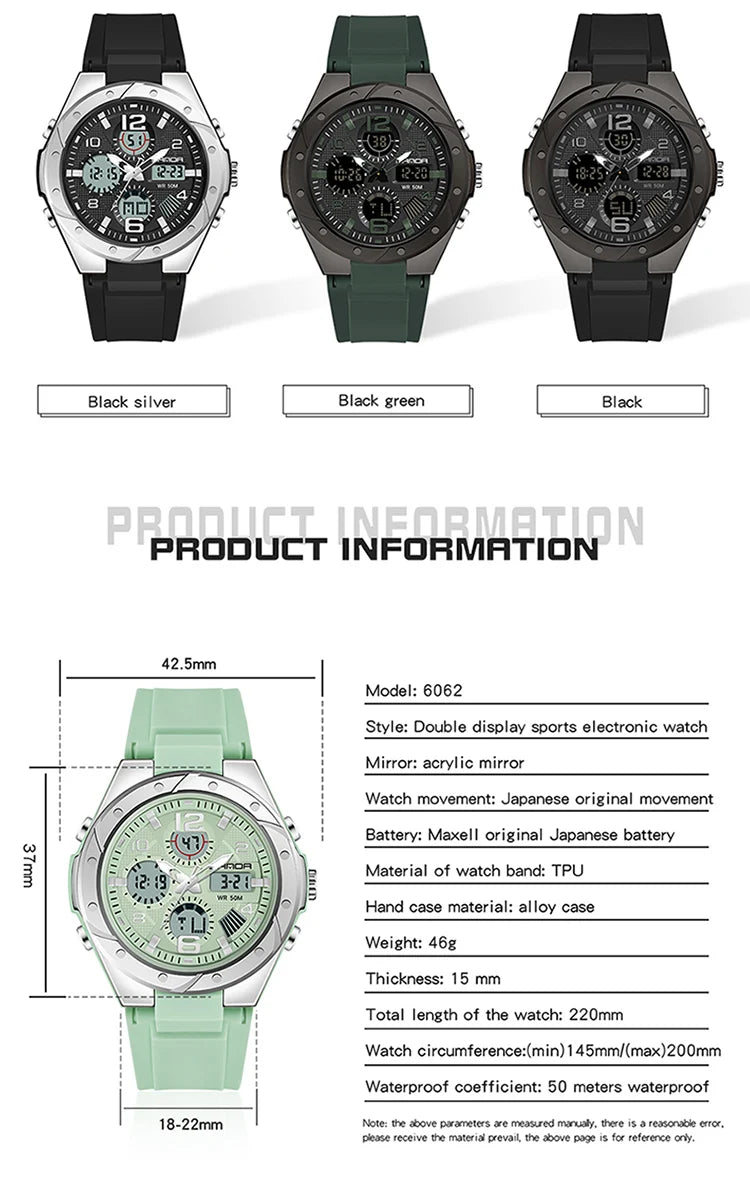 SANDA Top Brand New Lady Luxury Ms LED Digital Sport Watch Leisure Fashion Quartz Watch Women Girl Military 50M Waterproof Watch