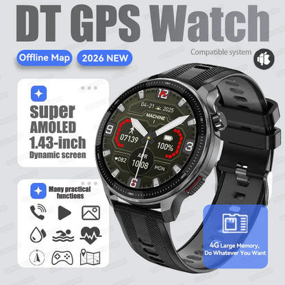 New GPS Offline Maps Smart Watch Men Memory 3D Menu Styles TWS MP3&MP4 Player 1.43"AMOLED Compass Sport Swim Waterproof Bracelet
