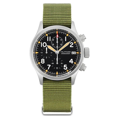 Relógio cronógrafo de quartzo Militado VK61 VK67 39mm, caixa em aço inoxidável 316L, 3 mostradores, impermeável 100M, relógio militar multifunções