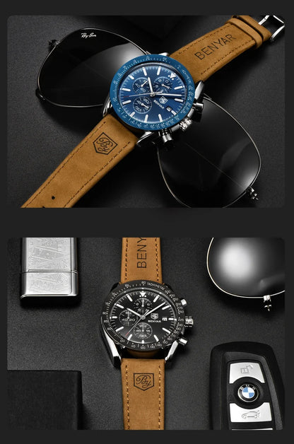 Reloj para hombre BENYAR 5140, reloj deportivo informal, reloj de cuarzo de lujo resistente al agua, cronógrafo militar de marca de alta gama.