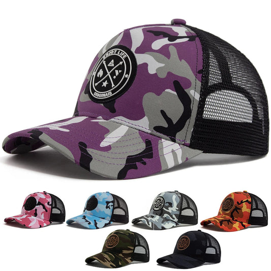 ENJOY LIFE Letter Patch Snapback Hat Camouflage Breathable Mesh Men Hip Hop Baseball Cap Outdoor Casual Sun Hat For Women