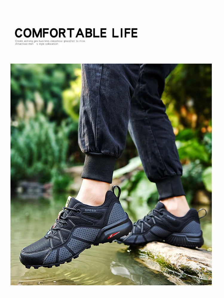 Sapatos de Caminhada para Homem Todo-o-Terreno, Calçado Desportivo Outdoor em Malha Respirável, Antiderrapante e Resistente ao Desgaste, Sapatos de Caminhada e Ciclismo Outdoor