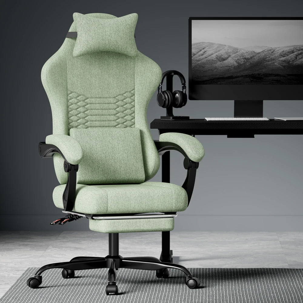 Gaming Chair Fabric Office Chair, Massage Gaming Chair with Headrest, Ergonomic Racing Gaming Seat with Footrest, for Relaxing