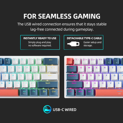 K500-B61 Machenike Mini Mechanical Keyboard 60% Form Factor 61Keys Gaming Keyboard Wired Full Key Hot-Swappable RGB Backlit