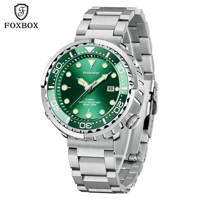 FOXBOX  Top Brand Fashion Diver Watch Men 50ATM Waterproof Date Clock Sport Watches Mens Quartz Wristwatch Relogio Masculino
