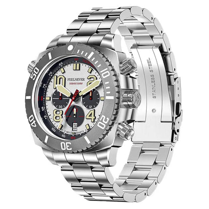 FeelNever Sport Automatic Movement Quartz Watch Stainless Steel Sapphire Crystal Watches for Men 500M Waterproof Clocks Watch for Men