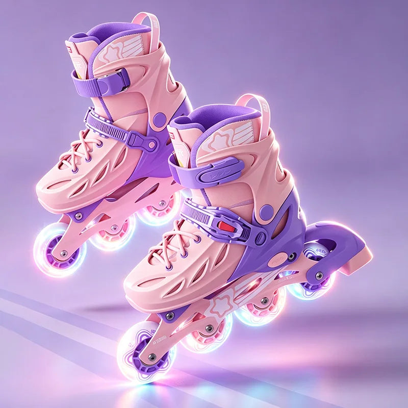 Inline Skates Boy Black Adjustable Size Pink Girl Children Sports Rollerblades High Speed New LED Light-Up Professional
