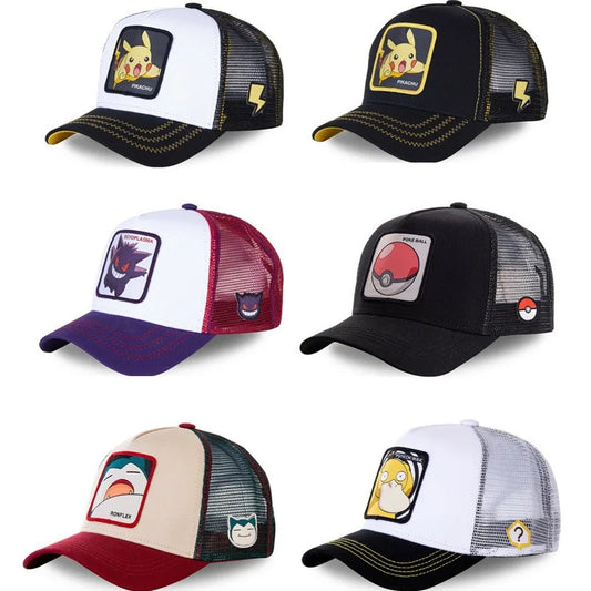 High Quality Pokemon Cute Cartoon Pikachu Psyduck Summer Net Hats Ventilated Men's and Women's Baseball Caps Hip Hop Fashion