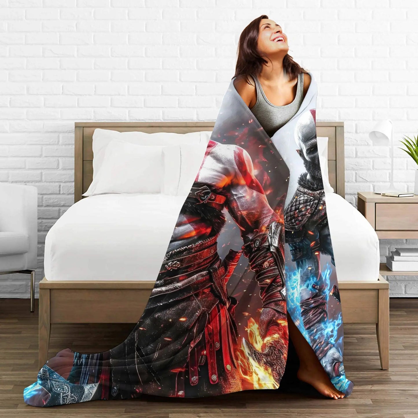 God of War Games Kratos Cartoon Flannel Blanket  Super Soft Throw Blanket for Couch Bed Travel Street Trend Bedspread Sofa Bed