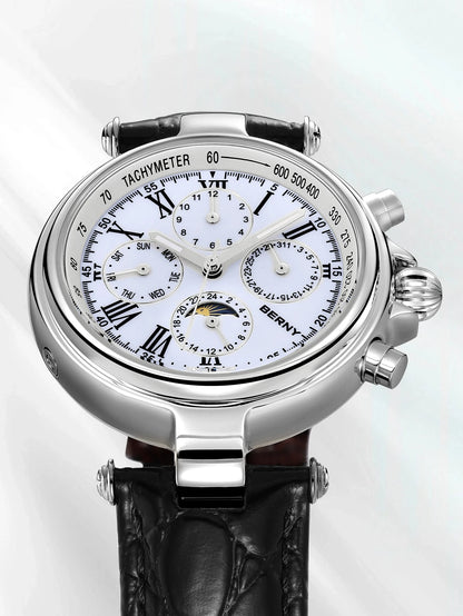 BERNY Classic Dress Automatic Watch for Men Luxury Stainless Steel Mechanical Wristwatch Leather Strap Waterproof Sliver Watches