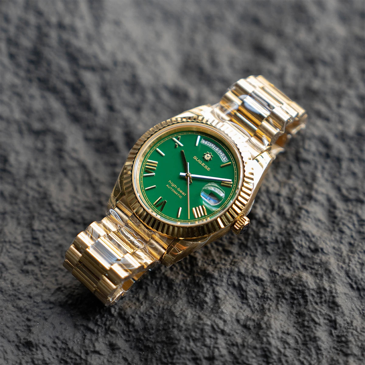 Sugess 40mm Men's Watches Automatic Date Mechanical Day Wristwatch Peacock SL3034 Movement Sapphire Waterproof Luxury Retro New