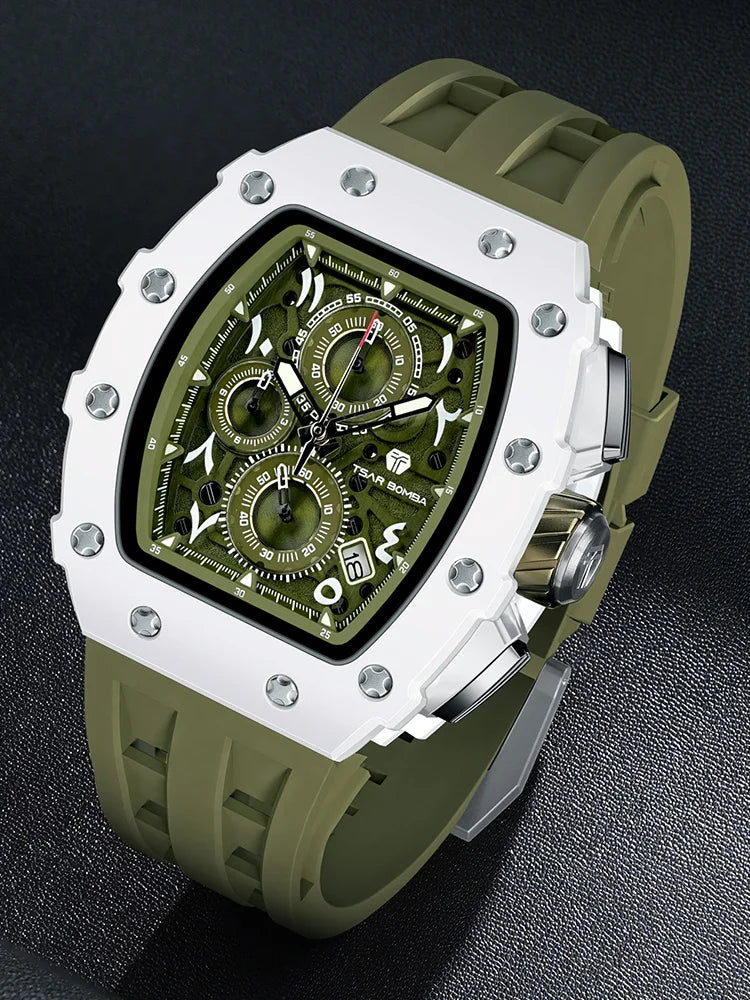 TSAR BOMBA Watch for Men Luxury Brand Tonneau Design Waterproof Clock Stainless Steel Wristwatch Fashion Rectangle Men's Watch