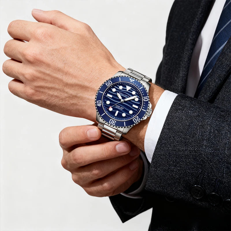 Seagull Ocean Series Automatic Man Mechanical Wristwatches Wave Dial Calendar 200m Waterproof Luminous Diving Watch reloj  6203