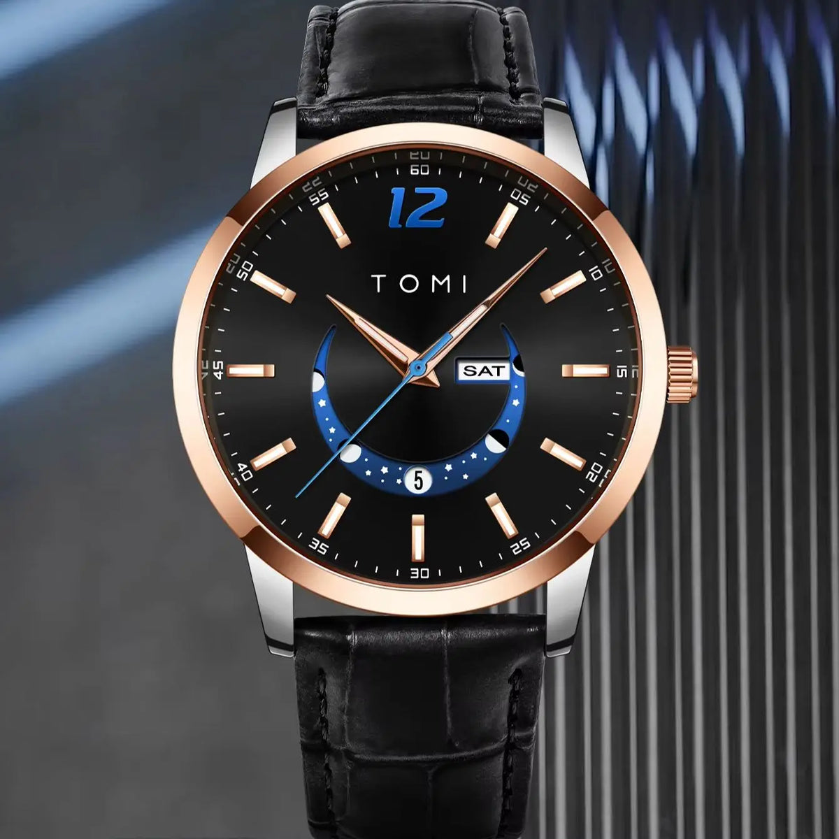 Reloj de cuarzo TOMI, de estilo elegante y profesional, con correa de piel, caja de aleación y esfera con agujas: diseño de alta gama, ideal como regalo para hombre.
