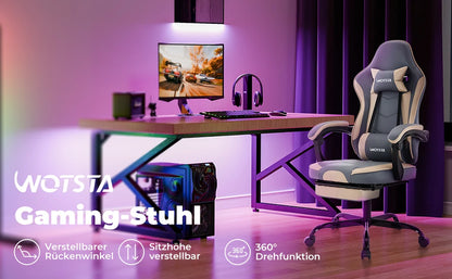 WOTSTA Gaming Chair Ergonomic Gamer Chair with Footrest, Adjustable Lumbar Support, Headrest, Reclining Computer Chair for Office & Gaming