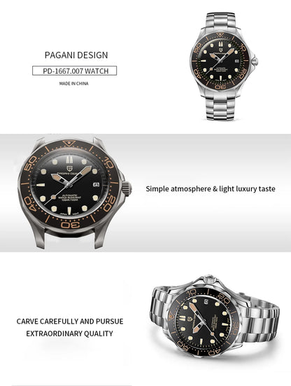 PAGANI DESIGN Men's Watches Mechanical Automatic Watch Sport Ceramic Bezel Luminous Stainless Steel Waterproof Top Watch for Men