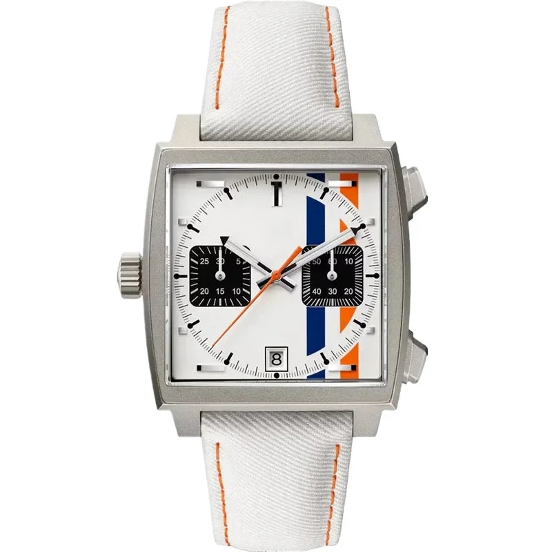 Customized Men Quartz Chronograph VK63 Movement Sapphire Glass White Black Blue Leather Strap Luminous Waterproof Shockproof