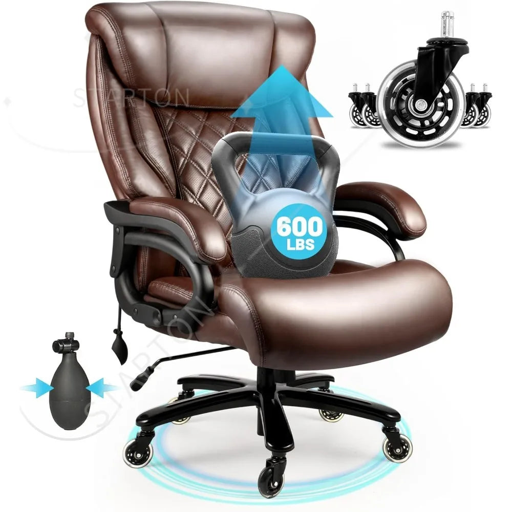 Sedia da ufficio Big & Tall 500Lbs, ampia seduta con molle dal design executive, sedia da scrivania girevole a 360 con rotelle heavy duty