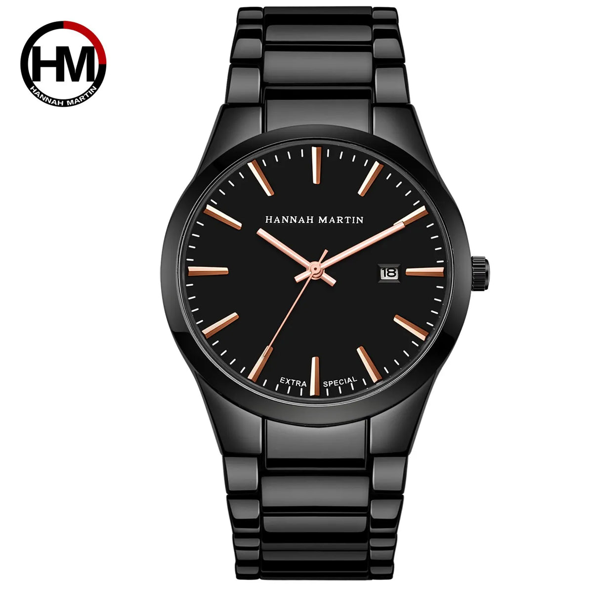 Reloj para hombre Hannah Martin, caja de acero inoxidable, mecanismo de cuarzo, esfera de 41 mm, estilo profesional, con indicador de calendario (imitación)