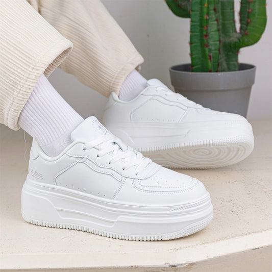 Baasploa Women Platform Sneakers Fashion Leather Casual Thick Soled Shoes for Women Comfort White Skateboarding Shoes Non-Slip