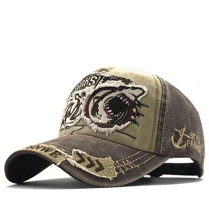 Trendy Shark Pattern Washed Baseball Cap for Men Women, Outdoor Fishing Sun Hat, Unisex Vintage Hip Hop Flat Brim Caps