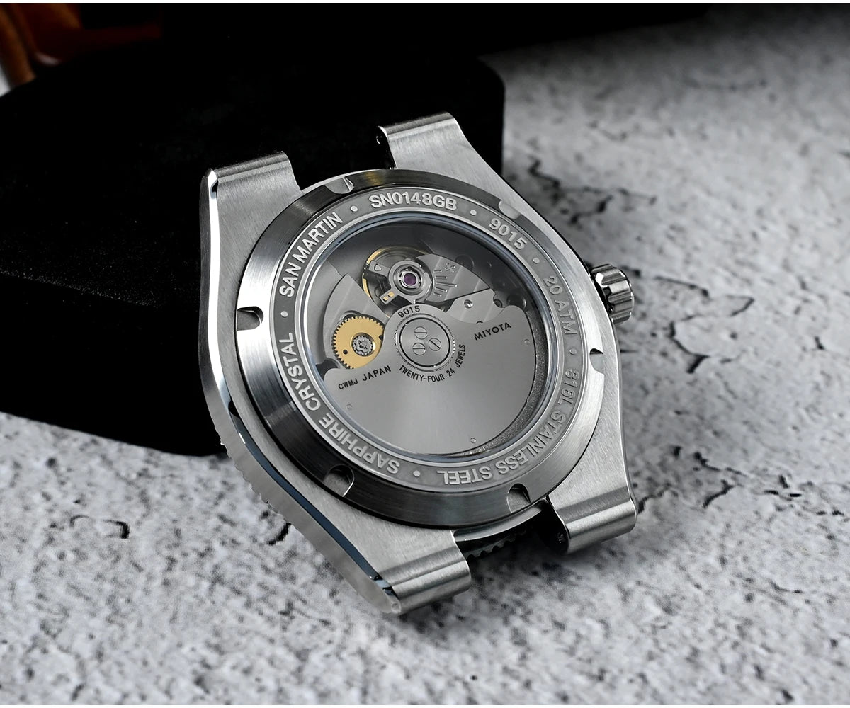 San Martin 40mm Enamel Spiral Dial Integrated Bracelet Men Diver Watch Miyota 9015 Automatic Mechanical Waterproof 200m SN0148