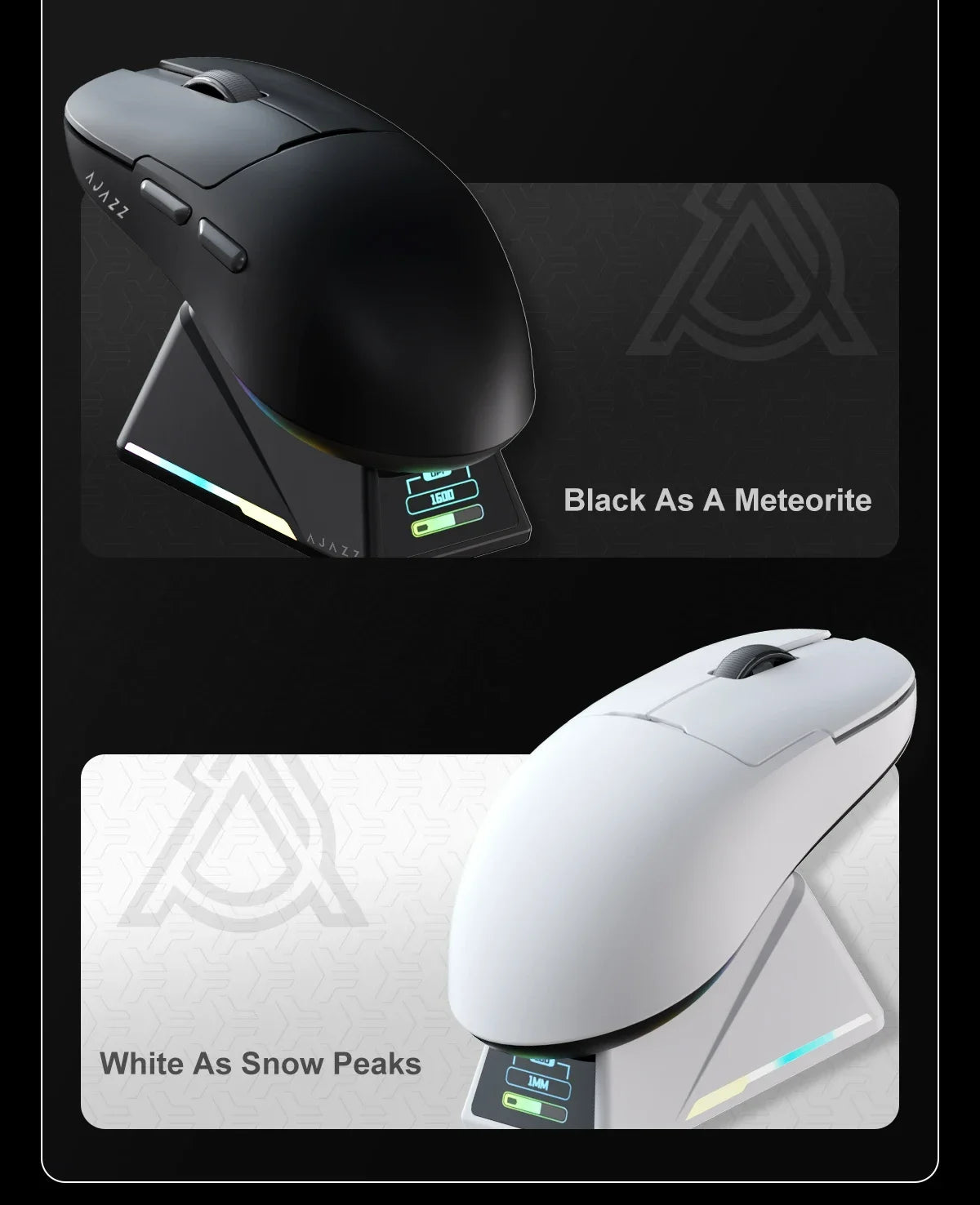 Mouse gaming Ajazz AJ159 PRO/APEX 8000Hz Rebound Rate Paw3950 con schermo a colori, supporto magnetico AJ159P per ufficio e gaming